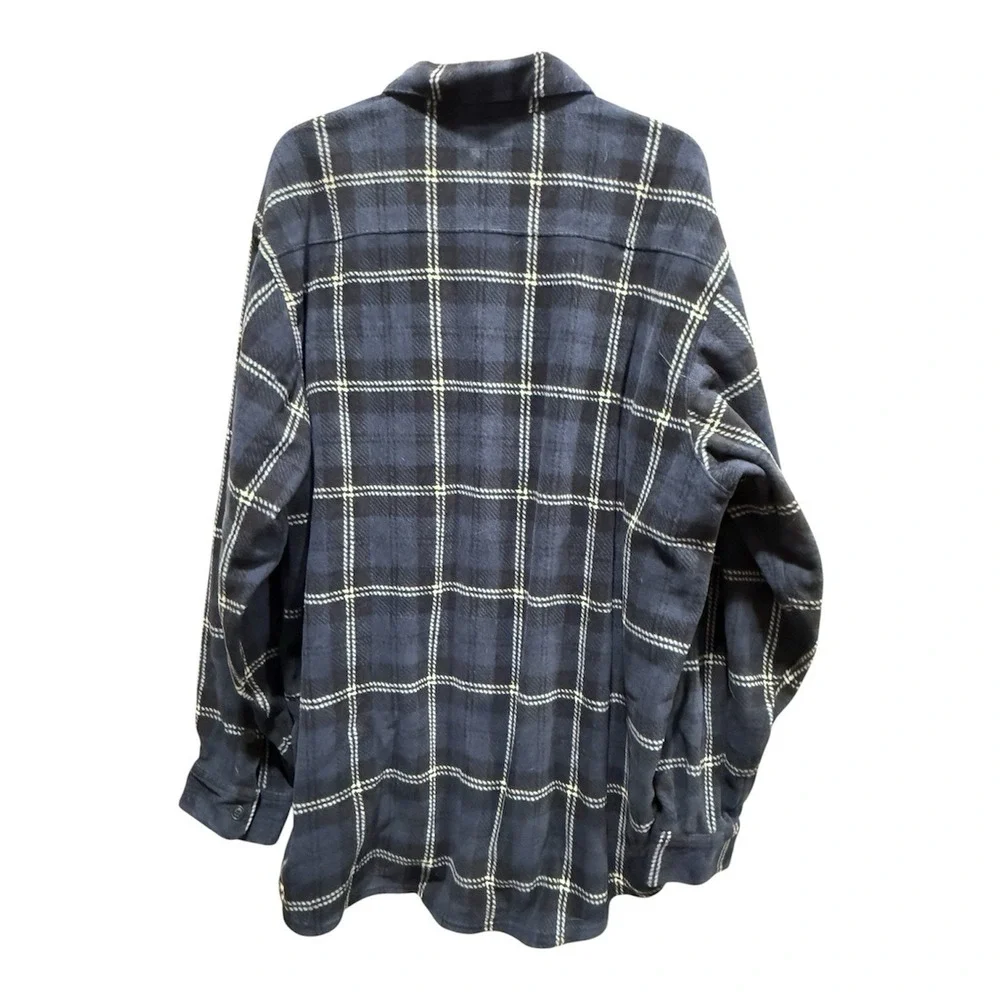 LL Bean Shirt Jacket Men Large Blue Plaid Fleece Lined Shacket 273074